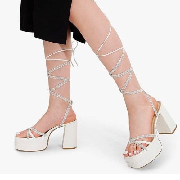 Dream Pairs Shoes - White Strappy Platform Heels